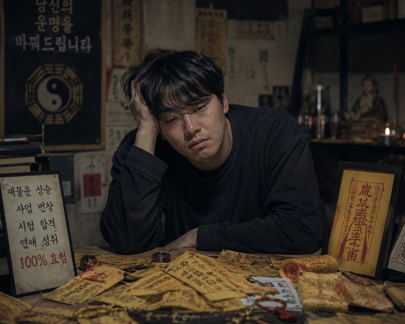 부적 상술에 지친 모습