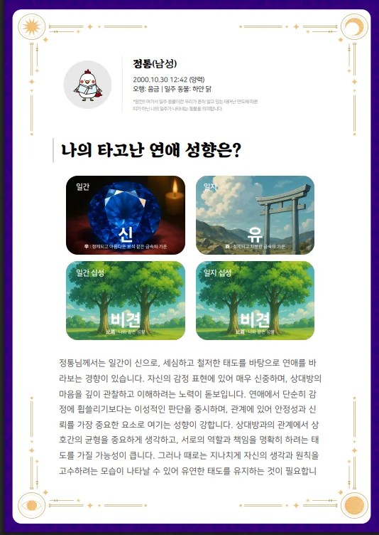 타고난 연애 성향 결과지 미리보기